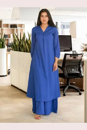 Ambraee V-Neck Pleated A-Line Kurta With Palazzos
