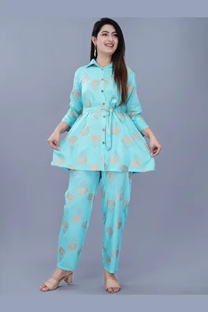 AO Services Floral Printed Shirt Collar Regular A-Line Kurti With Palazzos
