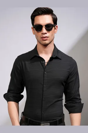 Highlander Men Spread Collar Horizontal Striped Cotton Casual Shirt