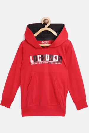 Chimprala Kids Red & White Typography Print Cotton Hooded Antimicrobial Sweatshirt