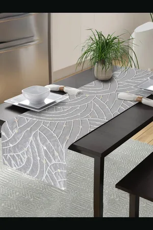 Alina decor Grey Embroidered Rectangle Runner