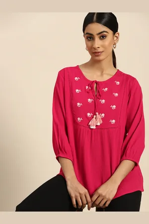 all about you Floral Embroidered Tie-Up Neck Top