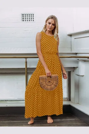 DressBerry Polka Dot Print A-Line Maxi Dress