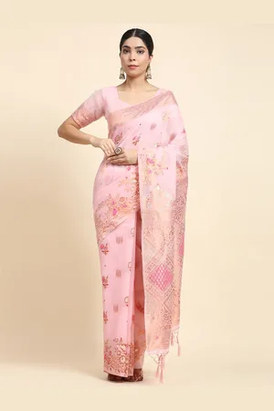 JustFashion Ethnic Motifs Woven Design Zari Detail Saree
