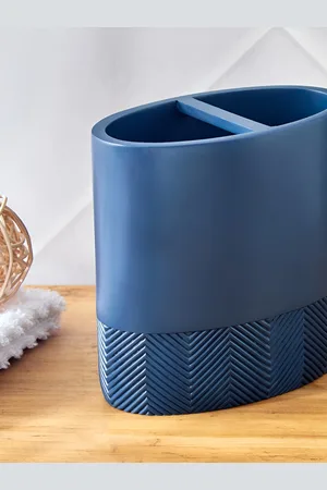 Home Centre Blue Textured Polyresin Toothbrush Holder