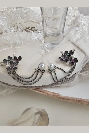 Binnis Wardrobe Silver-Toned Floral Studs Earrings