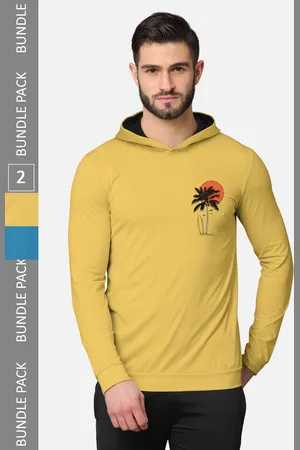 bullmer Men Pack of 2 Yellow & Turquoise Blue Long Sleeves T-shirt