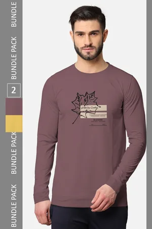 bullmer Men Pack Of 2 Taupe & Charcoal Typography Printed Cotton T-shirt