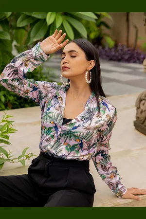 Kalini Women Spread Collar Animal Printed Satin Casual Shirt