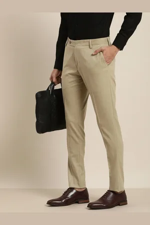 Invictus Men Beige Solid Regular Fit Formal Trousers