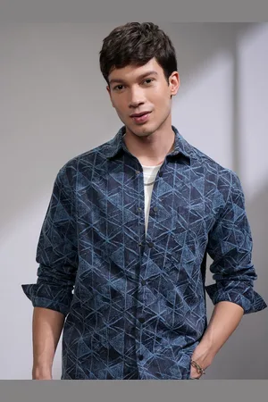 Highlander Men Brushed Jacquard Textured Spread Collar Relaxed Overshirt