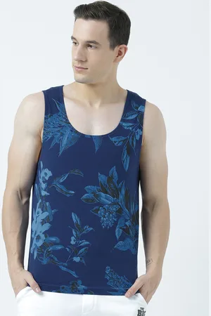 Huetrap Men Navy Blue Printed Scoop Neck T-shirt