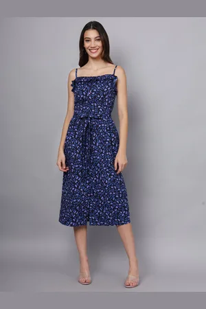Eavan Women Floral Printed Sleeveless Cotton A-Line Midi Dress