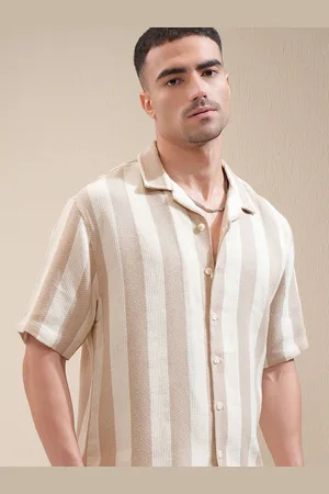 LocoMotive Luxe Men Dobby Textured Cuban Collar Relaxed Fit Shirt