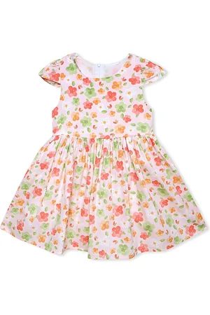 BAESD Girls Floral Print Round Neck Short Cap Sleeves Cotton Dress
