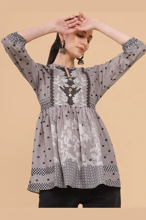 Soch Grey & Black Polka Dots Printed Muslin Top