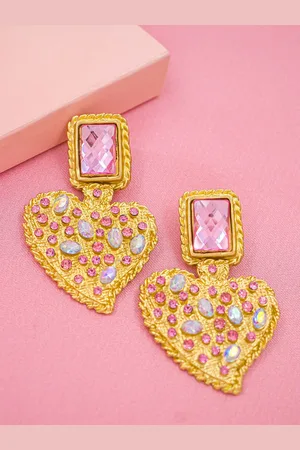 Bellofox Gold-Toned & Pink Gold-Plated Heart Shapped Drop Earrings