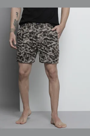The Indian Garage Co Men Black & Beige Printed Cotton Lounge Shorts