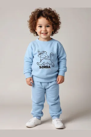 Minicult Kids Printed Round Neck Pure Cotton Sweatshirt With Jogger