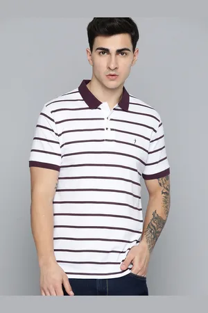 Indian Terrain Striped Polo Collar Pure Cotton T-shirt