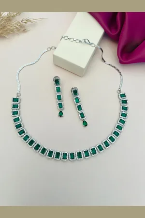 ABDESIGNS Enchanting Silver Plated American Diamond Necklace