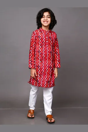 VESHAM Boys Brown Striped Kurta with Pyjamas