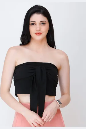 Cation Black Strapless Cotton Tube Crop Top