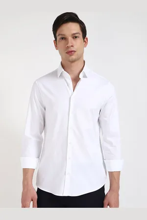 Calvin Klein Men Spread Collar Solid Cotton Casual Shirt