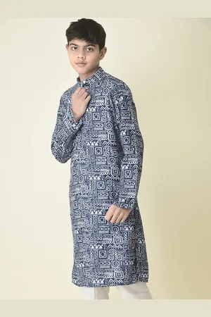 TABARD Boys Batik Printed Mandarin Collar Cotton Kurta