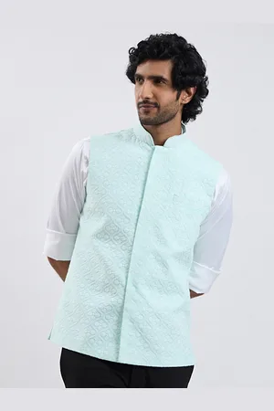 Vastramay Embroidered Chikankari Pure Cotton Woven Nehru Jacket