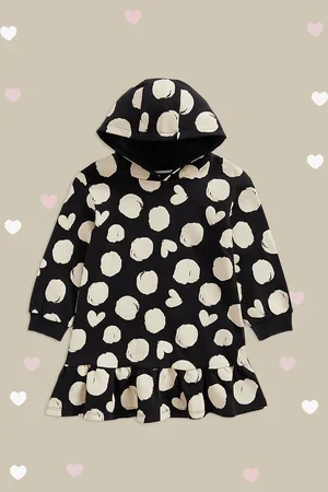 Mothercare Infant Girls Black & Off White Printed Pure Cotton Jumper Dress