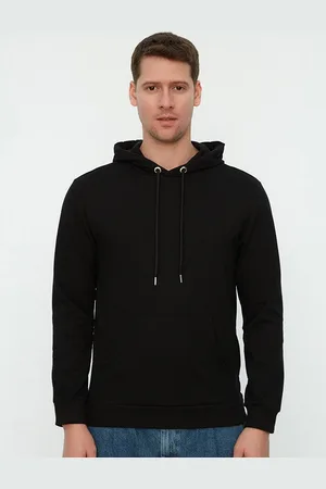 Trendyol Men Black Solid Hooded Sweatshirt