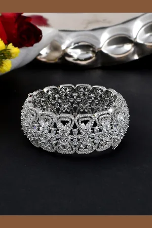 Voylla Rhodium-Plated Silver-Toned & CZ Studded Bangles