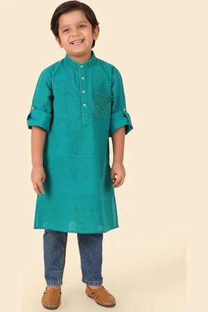 Fabindia Boys Abstract Printed Band Collar Pure Cotton Straight Kurta