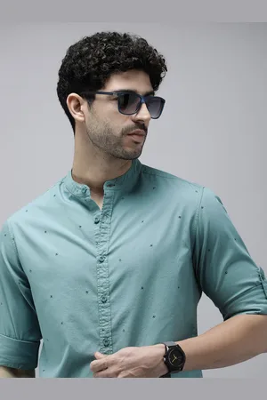 Roadster The Life Co. Pure Cotton Geometric Printed Band Collar Casual Shirt