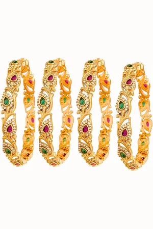 Mansiyaorange Set Of 4 Gold-Plated Stones Studded Bangle