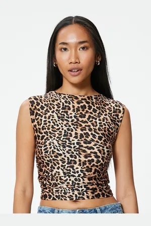 Koton Women Animal Printed Boat Neck Nylon Top