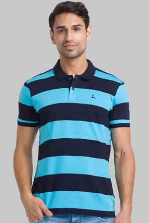 Parx Men Blue Striped Polo Collar T-shirt
