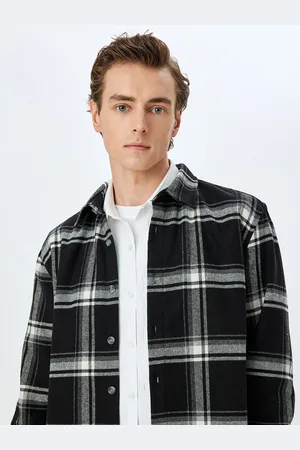 Koton Men Cutaway Collar Windowpane Checked Relaxed Fit Casual Shirt