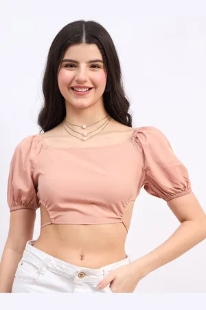 Berrylush Puff Sleeve Styled Back Crop Top