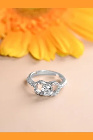 CLARA 925 Silver Platinum-Plated CZ-Studded Anya Adjustable Finger Ring