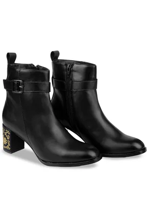 BXXY Women Faux Material Buckle and Zipper High Ankle Formal Boots