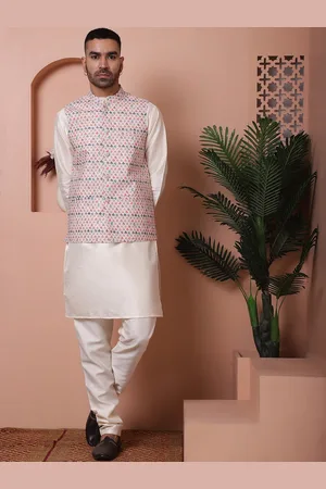 Jompers Woven Design Printed Mandarin Collar Long Sleeves Kurta with Churidar