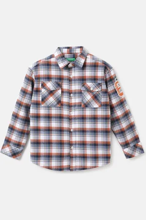 Benetton Boys White Cotton Checked Casual Shirt