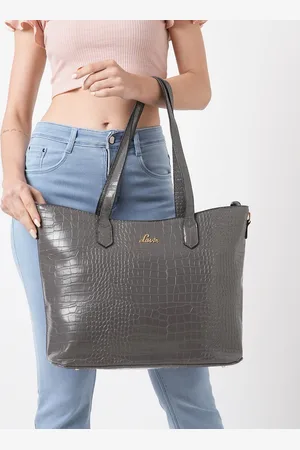 LAVIE Women Hailon Grey Animal Textured Structured Oversized Tote Bag