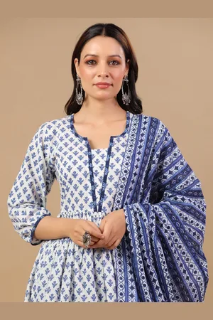 anayna Ethnic Motifs Printed Pure Cotton Round Neck Anarkali Kurta with Trousers & Dupatta