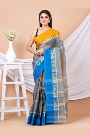 Laa Calcutta Floral Woven Design Zari Pure Cotton Taant Saree
