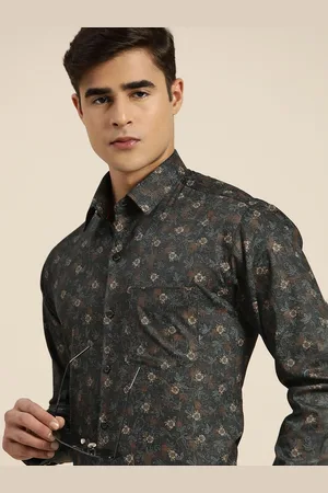 HANCOCK Men Club Floral Printed Cotton Satin Slim Fit Shirt