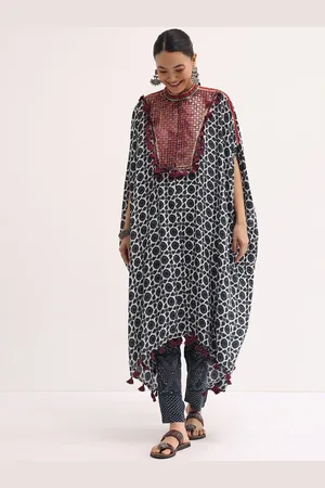 KALKI Fashion Geometric Printed Sequinned Kaftan Kurta with Trousers
