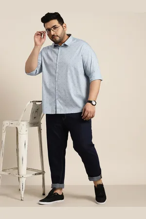Sztori Men Plus Size Blue Printed Pure Cotton Casual Shirt